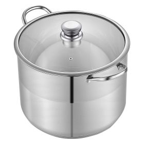 Stainless Steel Stock Pot, 16-Quart Stainless Steel Stockpot with Glass Lid, PFOA-Free, PFAS-Free, Compatible with Gas Stoves, Induction Cooktops