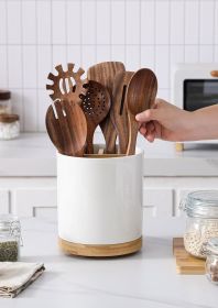 3 Compartment Utensil Holder, Extra Large Utensil Crock, Stable Ceramic Utensil Organizer