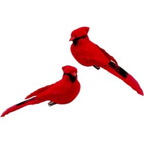 2pcs Red Bird Decor Artificial Red Cardinal Birds Artificial Birds Christmas Cardinal Birds For Tree Flower Floral Arrangements Yard Patio Wreath (Option: 2pcs)